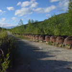 A bucket line laid out flat.