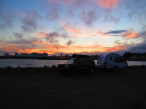 Sun sets behind the docks.